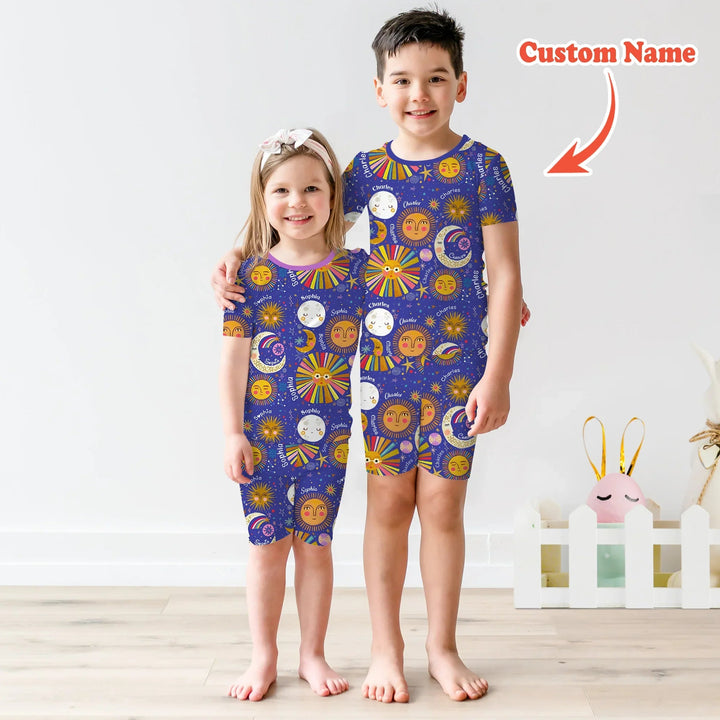 Custom Name Celestial Dream Two Piece Short Sleeve Shorts Pajama Set - Zumbamboo