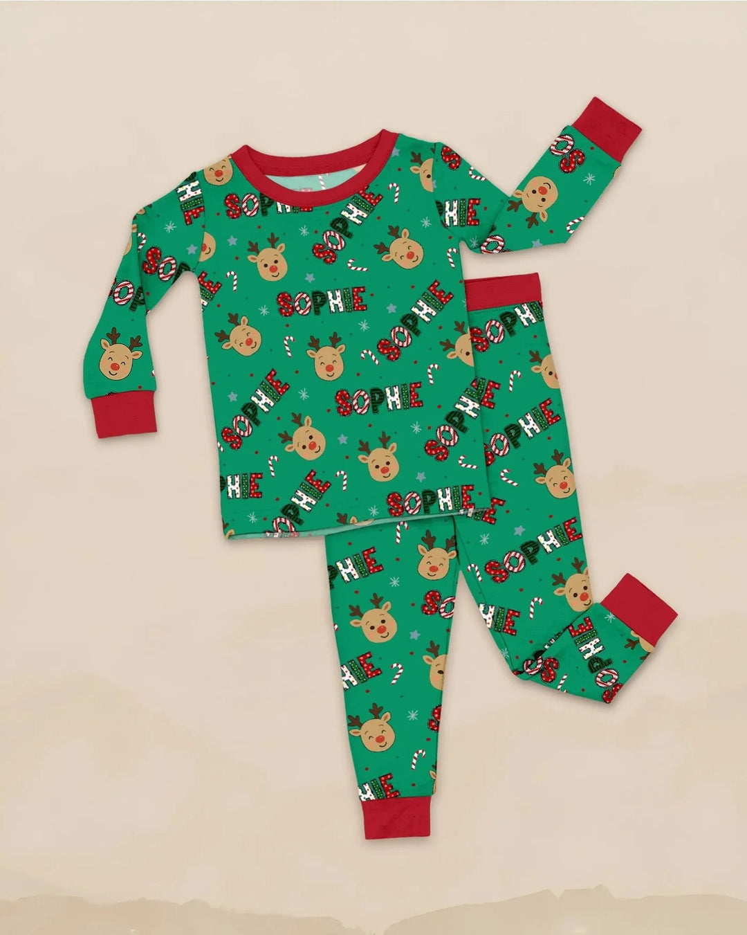 Custom Name Chrismas Cute Deer Two Piece Long Sleeve Pajama Set - Zumbamboo