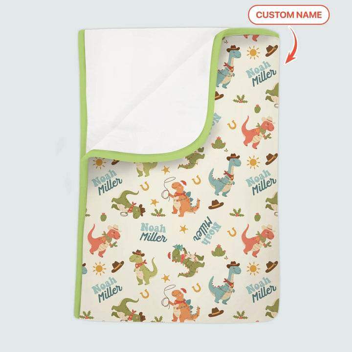 Custom Name Christmas Cowboy Dinosaur Toddler Blanket - Zumbamboo