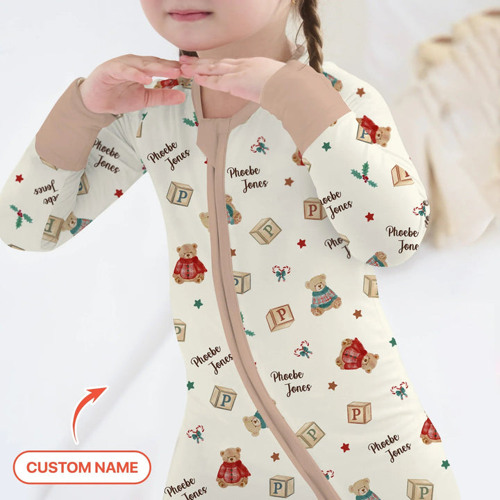 Custom Name Christmas Teddy Bear Convertible Zippy - Zumbamboo