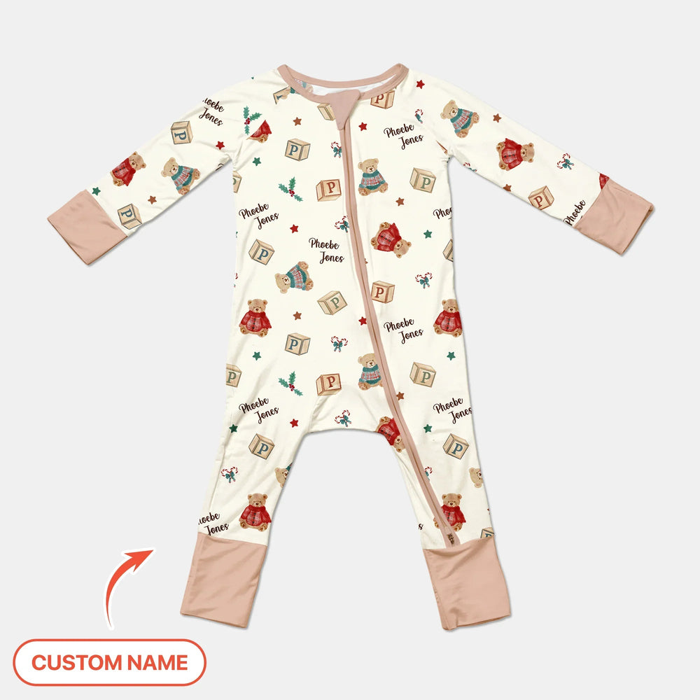 Custom Name Christmas Teddy Bear Convertible Zippy - Zumbamboo