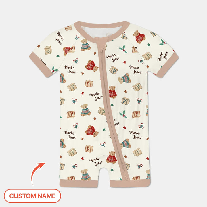 Custom Name Christmas Teddy Bear Shorty Zippy - Zumbamboo