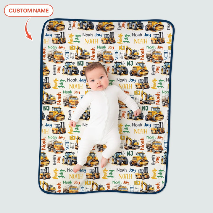 Custom Name Construction Trucks Toddler Blanket - Zumbamboo
