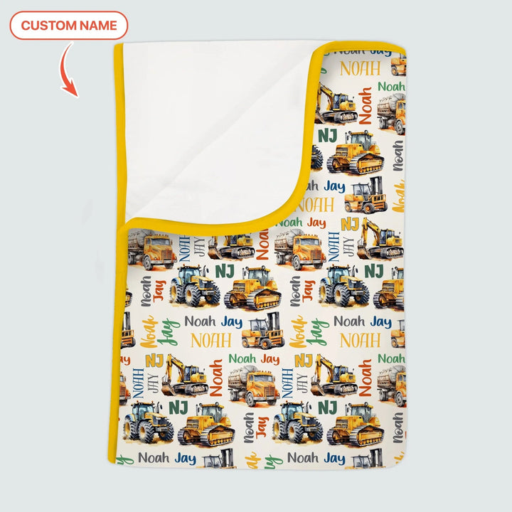 Custom Name Construction Trucks Toddler Blanket - Zumbamboo