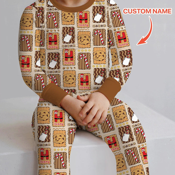 Custom Name Cookies and Milk Wonderland Two Piece Long Sleeve Pajama Set - Zumbamboo