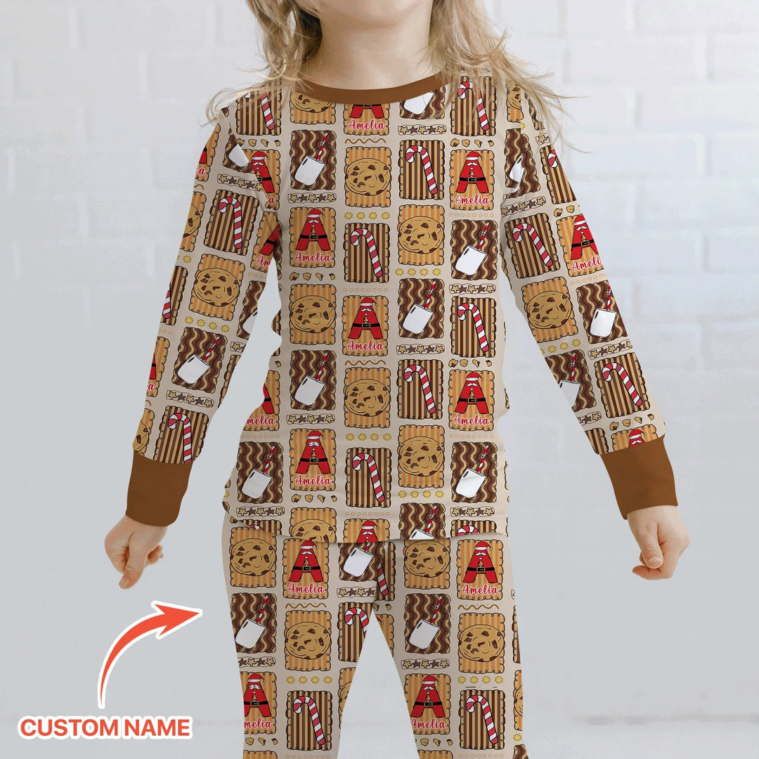 Custom Name Cookies and Milk Wonderland Two Piece Long Sleeve Pajama Set - Zumbamboo