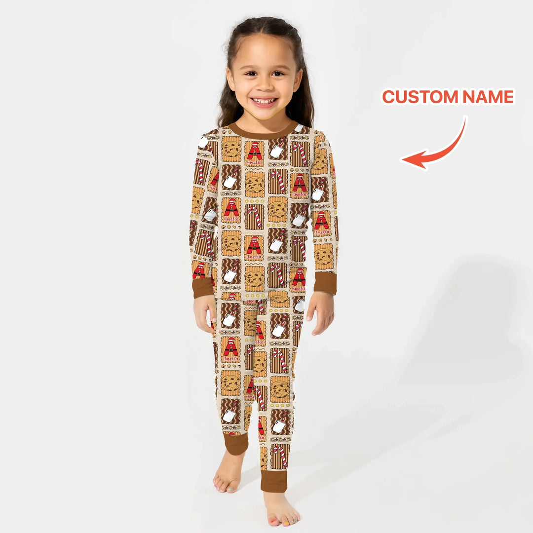 Custom Name Cookies and Milk Wonderland Two Piece Long Sleeve Pajama Set - Zumbamboo