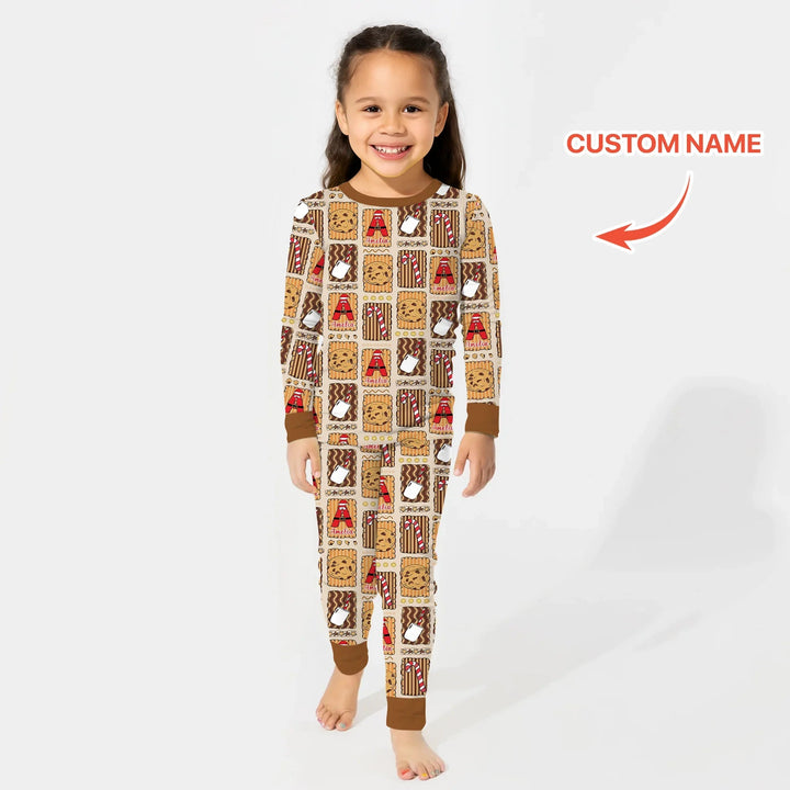 Custom Name Cookies and Milk Wonderland Two Piece Long Sleeve Pajama Set - Zumbamboo