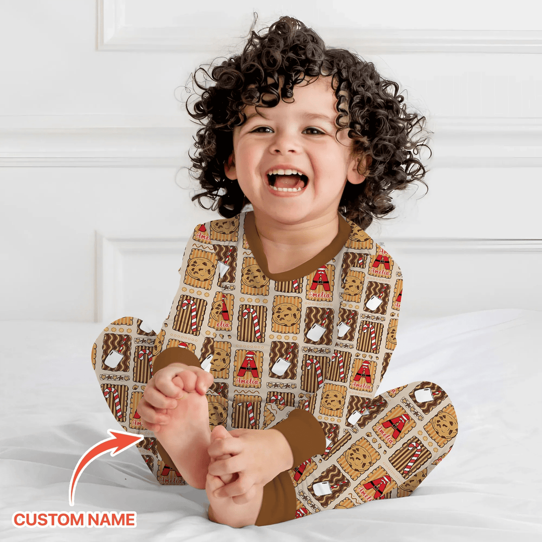 Custom Name Cookies and Milk Wonderland Two Piece Long Sleeve Pajama Set - Zumbamboo