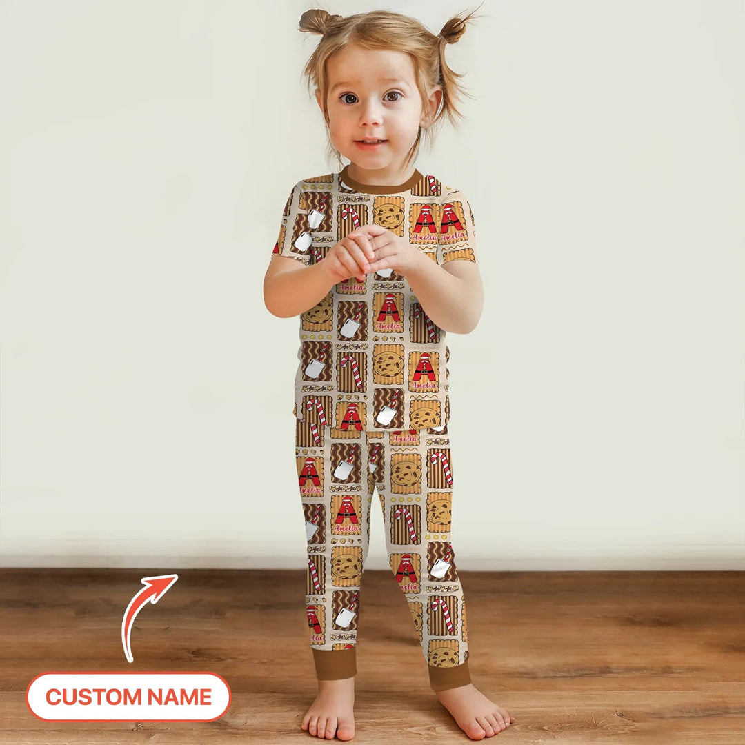 Custom Name Cookies and Milk Wonderland Two Piece Short Sleeve Pajama Set - Zumbamboo