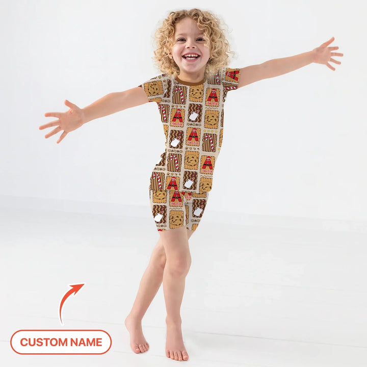 Custom Name Cookies and Milk Wonderland Two Piece Short Sleeve Shorts Pajama Set - Zumbamboo