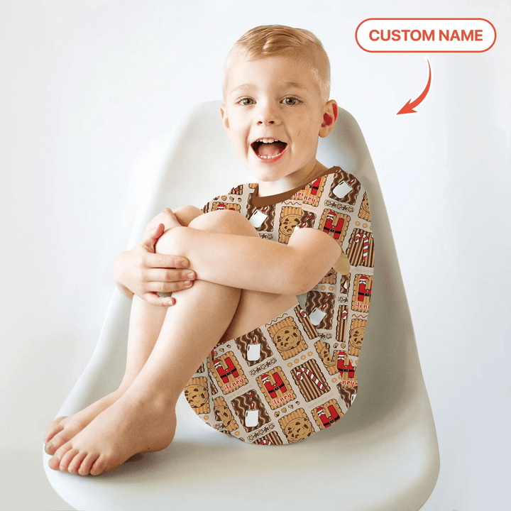 Custom Name Cookies and Milk Wonderland Two Piece Short Sleeve Shorts Pajama Set - Zumbamboo