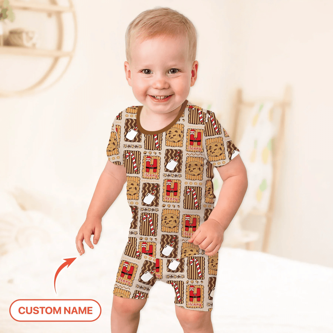 Custom Name Cookies and Milk Wonderland Two Piece Short Sleeve Shorts Pajama Set - Zumbamboo