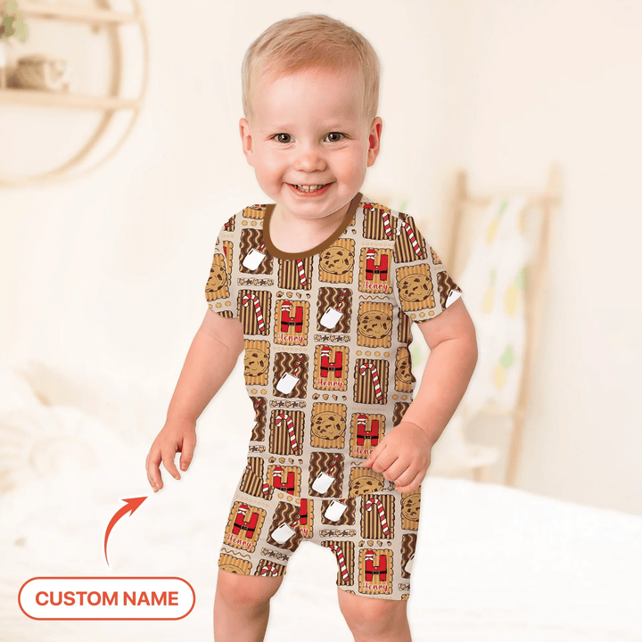 Custom Name Cookies and Milk Wonderland Two Piece Short Sleeve Shorts Pajama Set - Zumbamboo