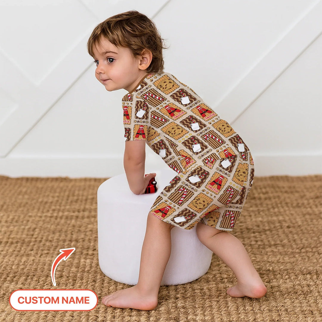 Custom Name Cookies and Milk Wonderland Two Piece Short Sleeve Shorts Pajama Set - Zumbamboo