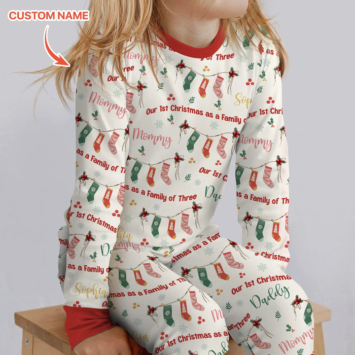 Custom Name Family Christmas Stockings Two Piece Long Sleeve Pajama Set , Custom Name Family Christmas Stockings Two Piece Long Sleeve Pajama Set - 12-18M