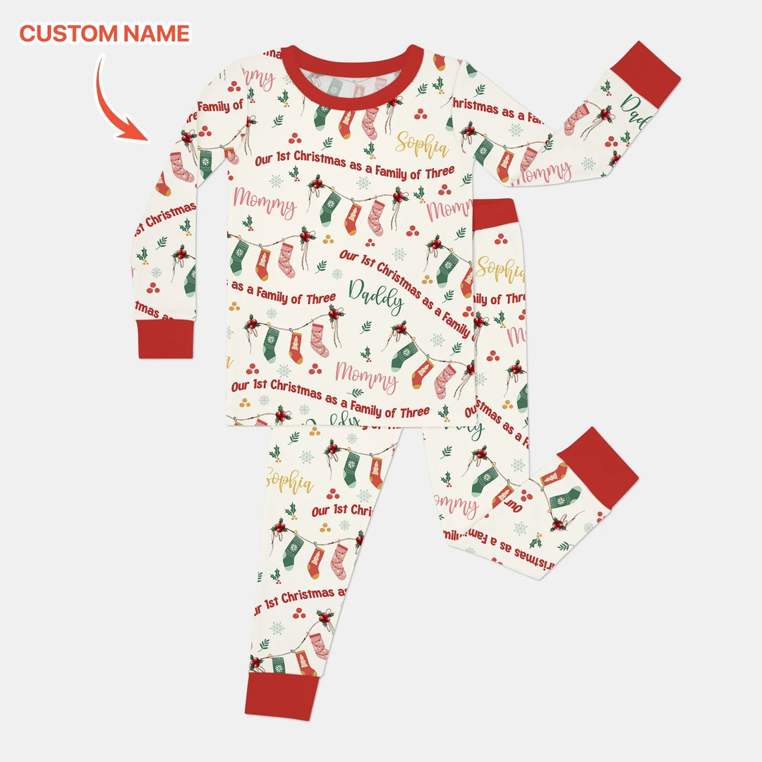 Custom Name Family Christmas Stockings Two Piece Long Sleeve Pajama Set , Custom Name Family Christmas Stockings Two Piece Long Sleeve Pajama Set - 12-18M