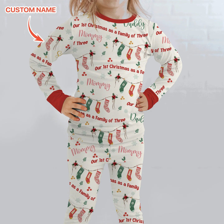Custom Name Family Christmas Stockings Two Piece Long Sleeve Pajama Set , Custom Name Family Christmas Stockings Two Piece Long Sleeve Pajama Set - 12-18M