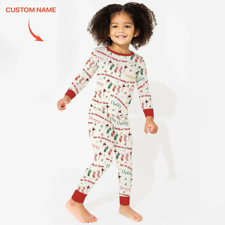 Custom Name Family Christmas Stockings Two Piece Long Sleeve Pajama Set , Custom Name Family Christmas Stockings Two Piece Long Sleeve Pajama Set - 12-18M