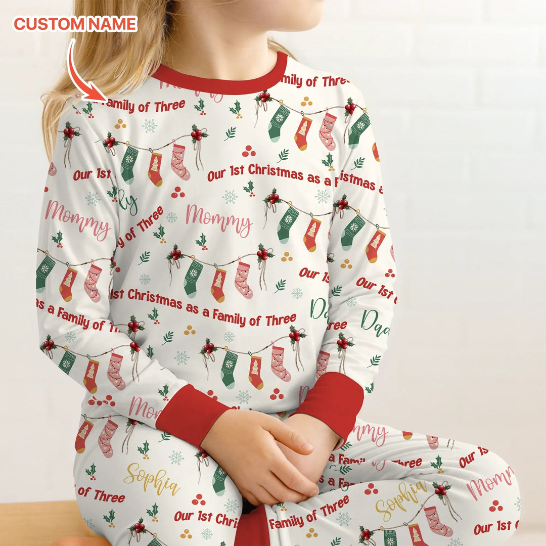 Custom Name Family Christmas Stockings Two Piece Long Sleeve Pajama Set , Custom Name Family Christmas Stockings Two Piece Long Sleeve Pajama Set - 12-18M