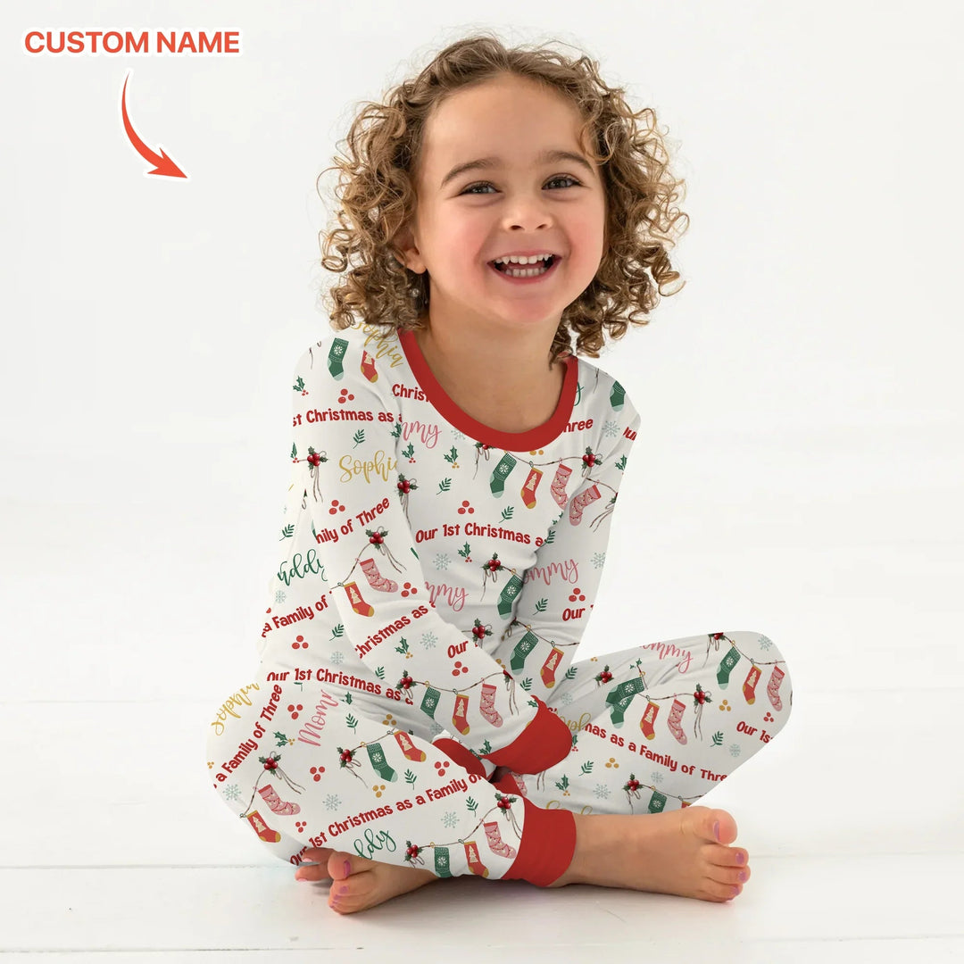 Custom Name Family Christmas Stockings Two Piece Long Sleeve Pajama Set , Custom Name Family Christmas Stockings Two Piece Long Sleeve Pajama Set - 12-18M