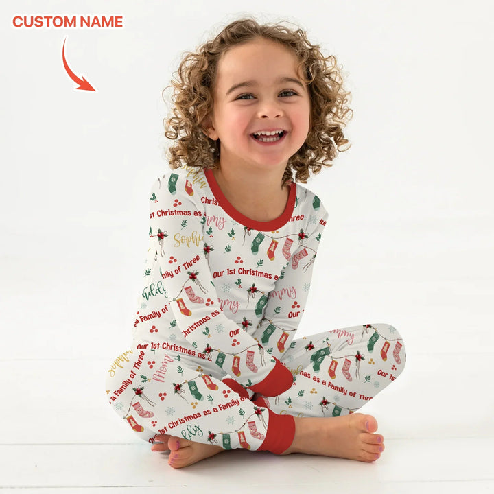 Custom Name Family Christmas Stockings Two Piece Long Sleeve Pajama Set , Custom Name Family Christmas Stockings Two Piece Long Sleeve Pajama Set - 12-18M
