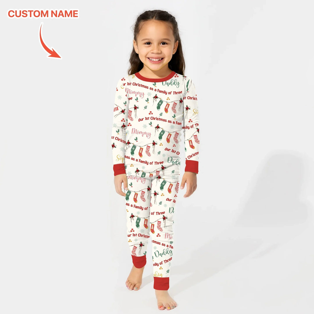 Custom Name Family Christmas Stockings Two Piece Long Sleeve Pajama Set , Custom Name Family Christmas Stockings Two Piece Long Sleeve Pajama Set - 12-18M