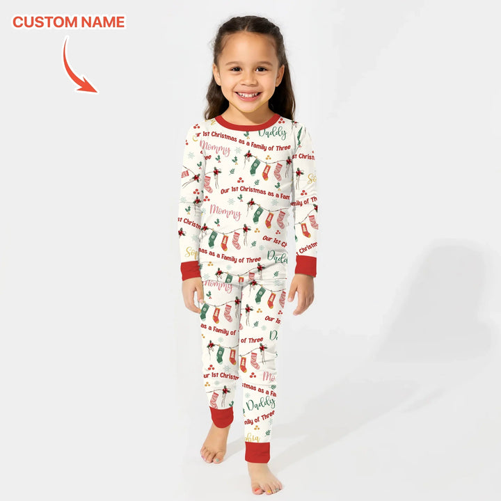 Custom Name Family Christmas Stockings Two Piece Long Sleeve Pajama Set , Custom Name Family Christmas Stockings Two Piece Long Sleeve Pajama Set - 12-18M