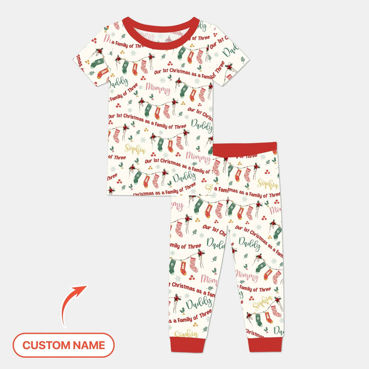 Custom Name Family Christmas Stockings Two Piece Short Sleeve Pajama Set , Custom Name Family Christmas Stockings Two Piece Short Sleeve Pajama Set - 12-18M