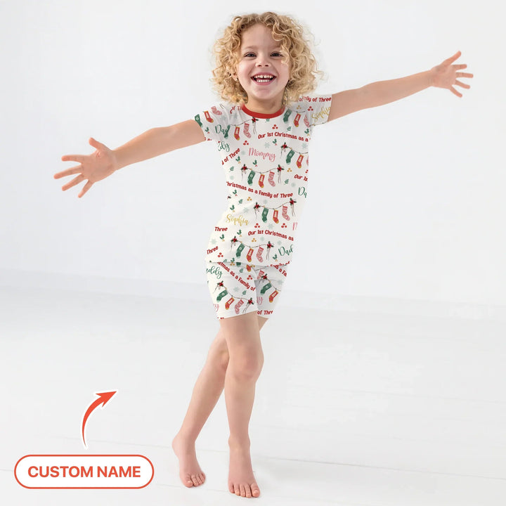 Custom Name Family Christmas Stockings Two Piece Short Sleeve Shorts Pajama Set , Custom Name Family Christmas Stockings Two Piece Short Sleeve Shorts Pajama Set - 12-18M