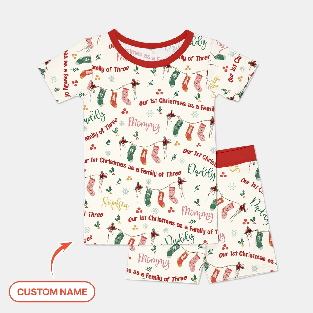 Custom Name Family Christmas Stockings Two Piece Short Sleeve Shorts Pajama Set - Zumbamboo