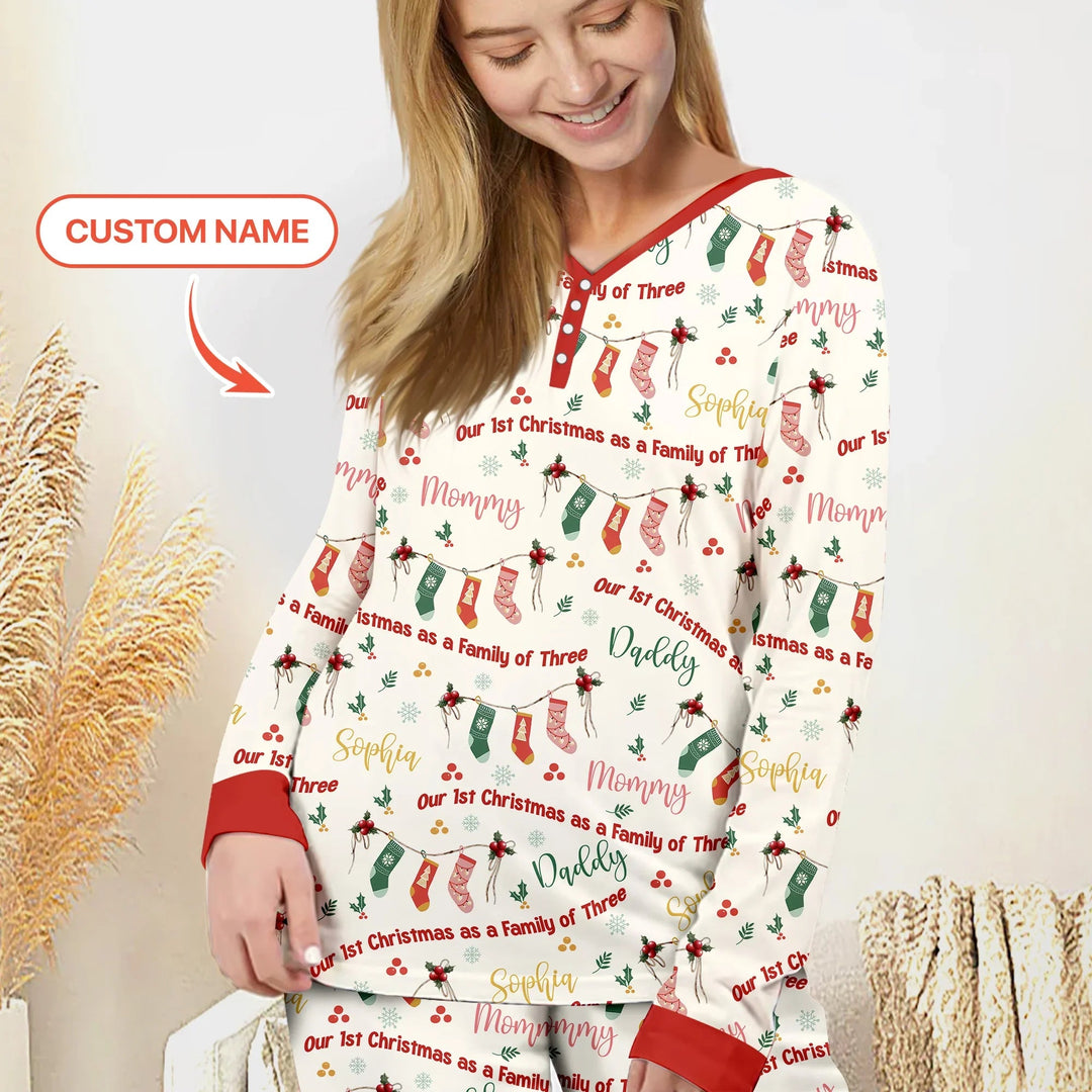 Custom Name Family Christmas Stockings Women Pajama Set - Zumbamboo