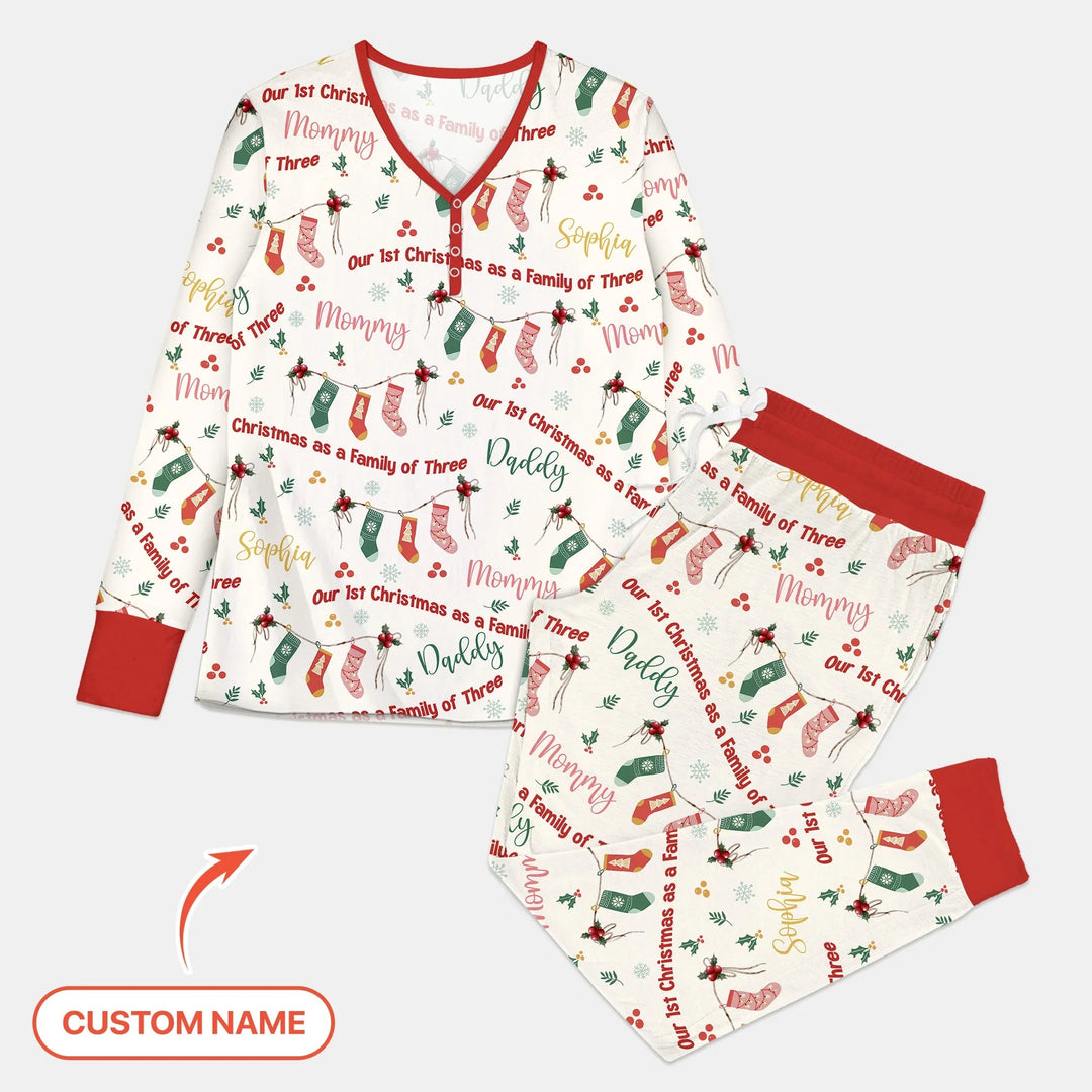 Custom Name Family Christmas Stockings Women Pajama Set - Zumbamboo