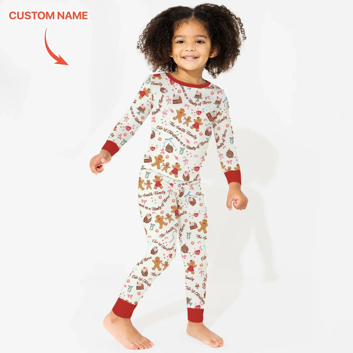 Custom Name Family Gingerbread Two Piece Long Sleeve Pajama Set , Custom Name Family Gingerbread Two Piece Long Sleeve Pajama Set - 12-18M