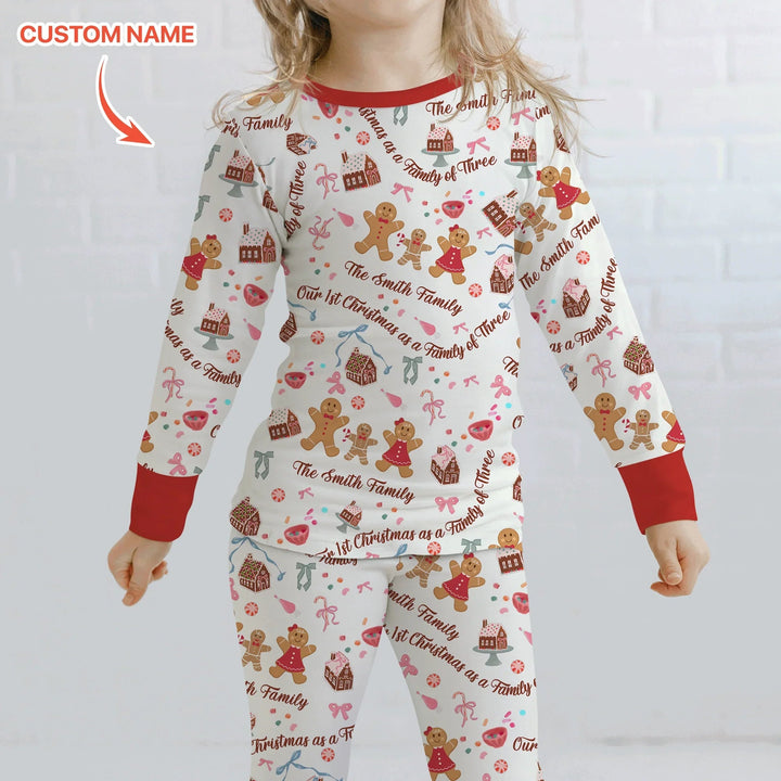 Custom Name Family Gingerbread Two Piece Long Sleeve Pajama Set , Custom Name Family Gingerbread Two Piece Long Sleeve Pajama Set - 12-18M