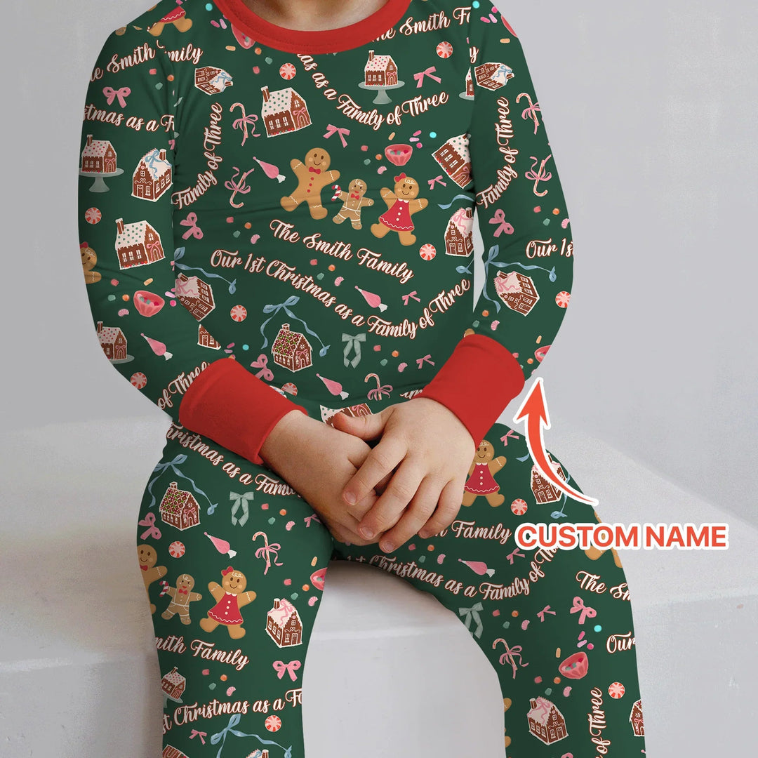 Custom Name Family Gingerbread Two Piece Long Sleeve Pajama Set , Custom Name Family Gingerbread Two Piece Long Sleeve Pajama Set - 12-18M