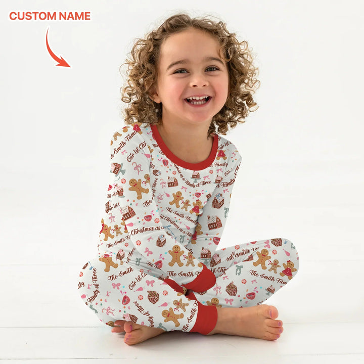 Custom Name Family Gingerbread Two Piece Long Sleeve Pajama Set , Custom Name Family Gingerbread Two Piece Long Sleeve Pajama Set - 12-18M