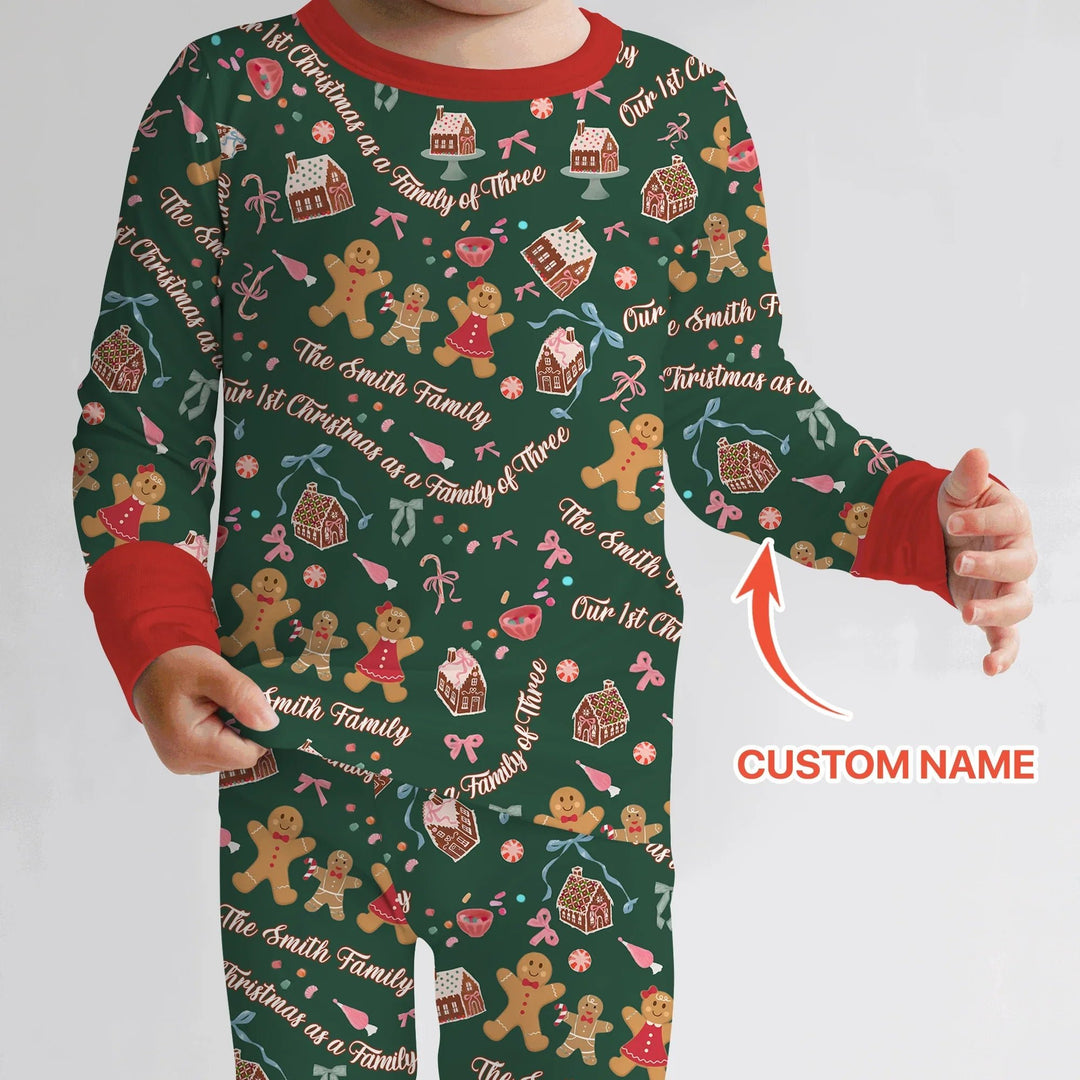 Custom Name Family Gingerbread Two Piece Long Sleeve Pajama Set , Custom Name Family Gingerbread Two Piece Long Sleeve Pajama Set - 12-18M