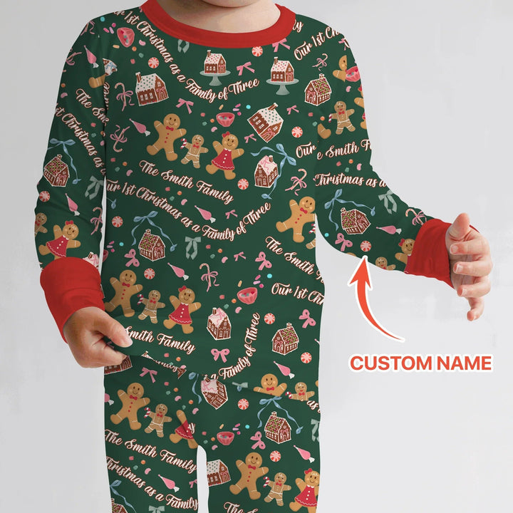 Custom Name Family Gingerbread Two Piece Long Sleeve Pajama Set , Custom Name Family Gingerbread Two Piece Long Sleeve Pajama Set - 12-18M