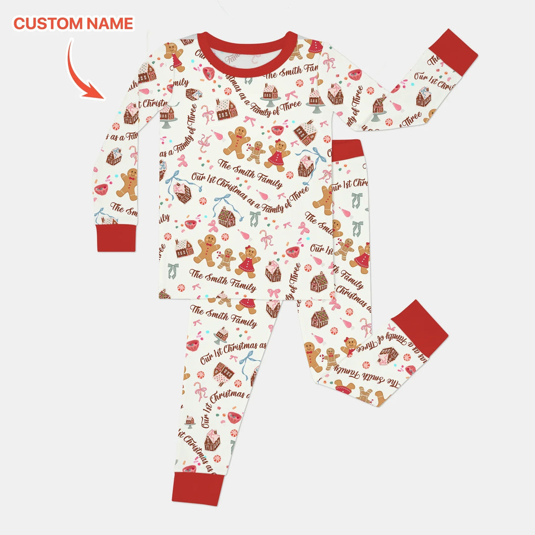 Custom Name Family Gingerbread Two Piece Long Sleeve Pajama Set , Custom Name Family Gingerbread Two Piece Long Sleeve Pajama Set - 12-18M