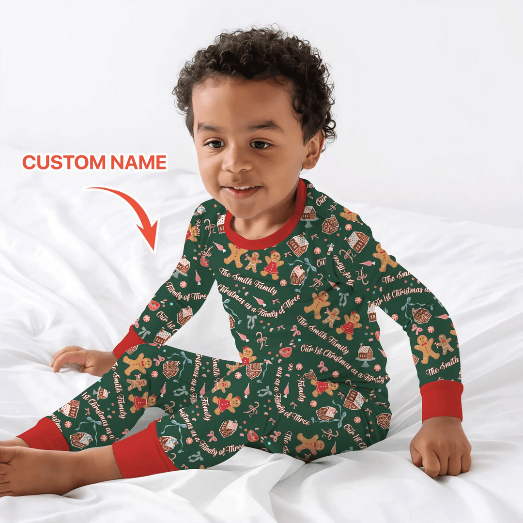 Custom Name Family Gingerbread Two Piece Long Sleeve Pajama Set , Custom Name Family Gingerbread Two Piece Long Sleeve Pajama Set - 12-18M