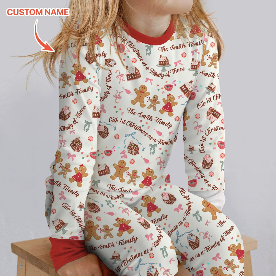 Custom Name Family Gingerbread Two Piece Long Sleeve Pajama Set , Custom Name Family Gingerbread Two Piece Long Sleeve Pajama Set - 12-18M