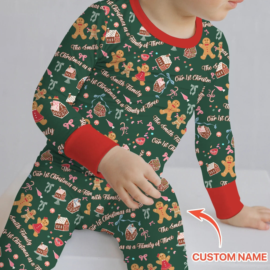 Custom Name Family Gingerbread Two Piece Long Sleeve Pajama Set , Custom Name Family Gingerbread Two Piece Long Sleeve Pajama Set - 12-18M