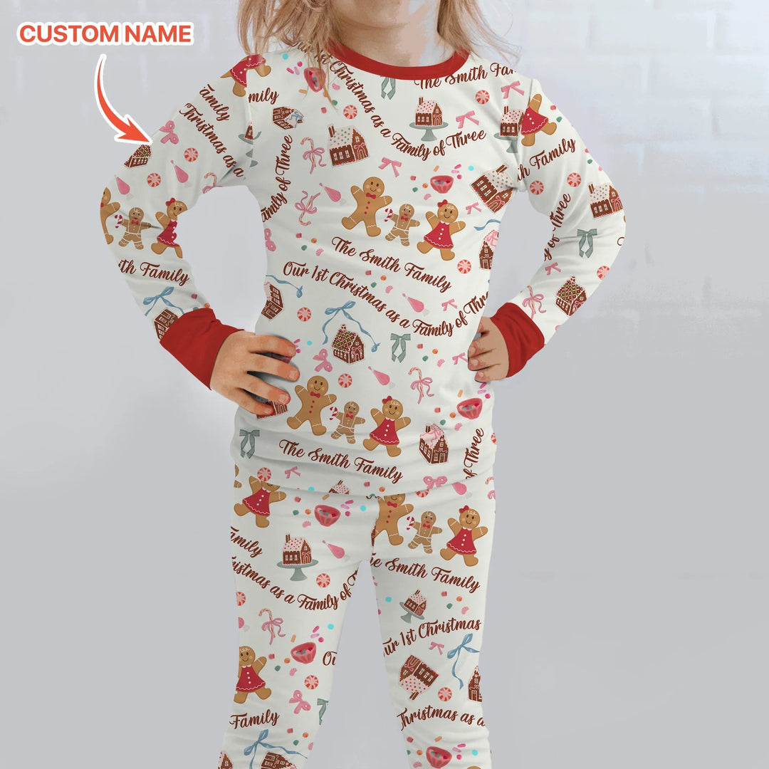 Custom Name Family Gingerbread Two Piece Long Sleeve Pajama Set , Custom Name Family Gingerbread Two Piece Long Sleeve Pajama Set - 12-18M