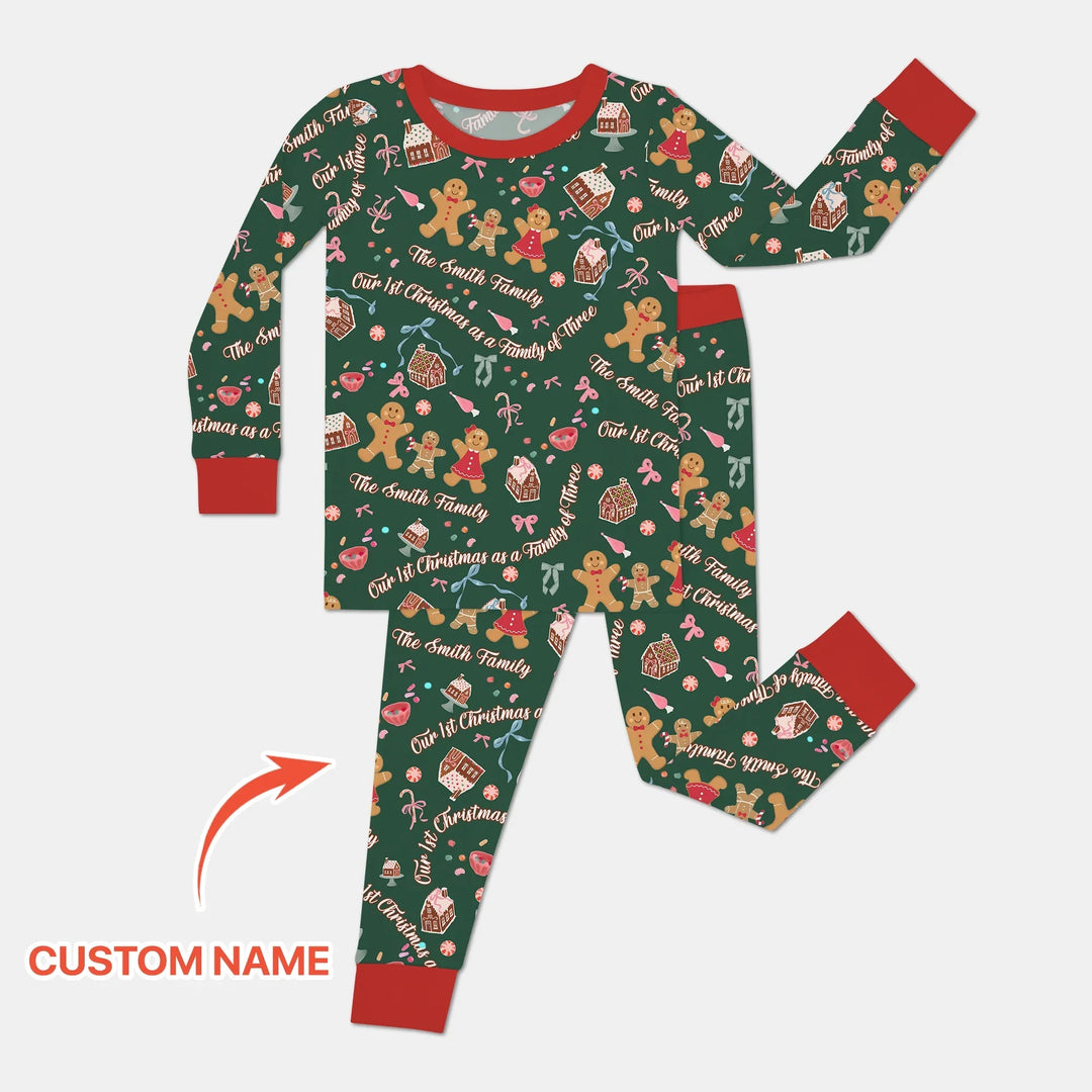 Custom Name Family Gingerbread Two Piece Long Sleeve Pajama Set , Custom Name Family Gingerbread Two Piece Long Sleeve Pajama Set - 12-18M