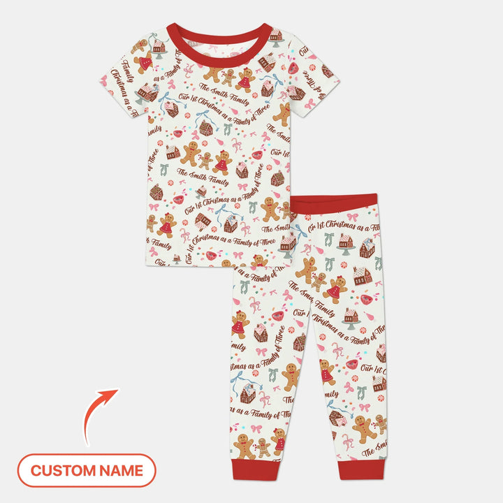 Custom Name Family Gingerbread Two Piece Short Sleeve Pajama Set , Custom Name Family Gingerbread Two Piece Short Sleeve Pajama Set - 12-18M