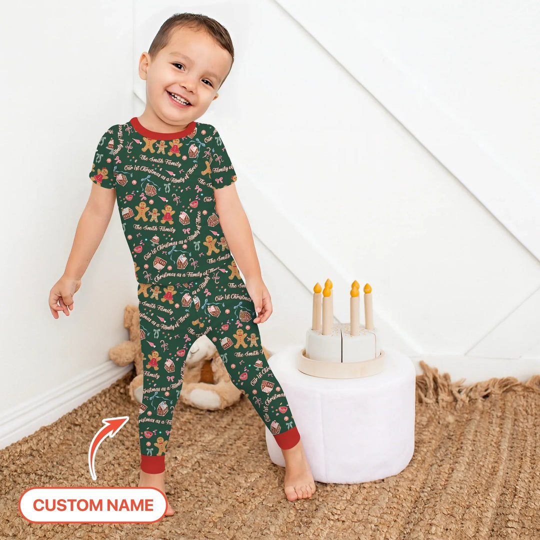Custom Name Family Gingerbread Two Piece Short Sleeve Pajama Set , Custom Name Family Gingerbread Two Piece Short Sleeve Pajama Set - 12-18M