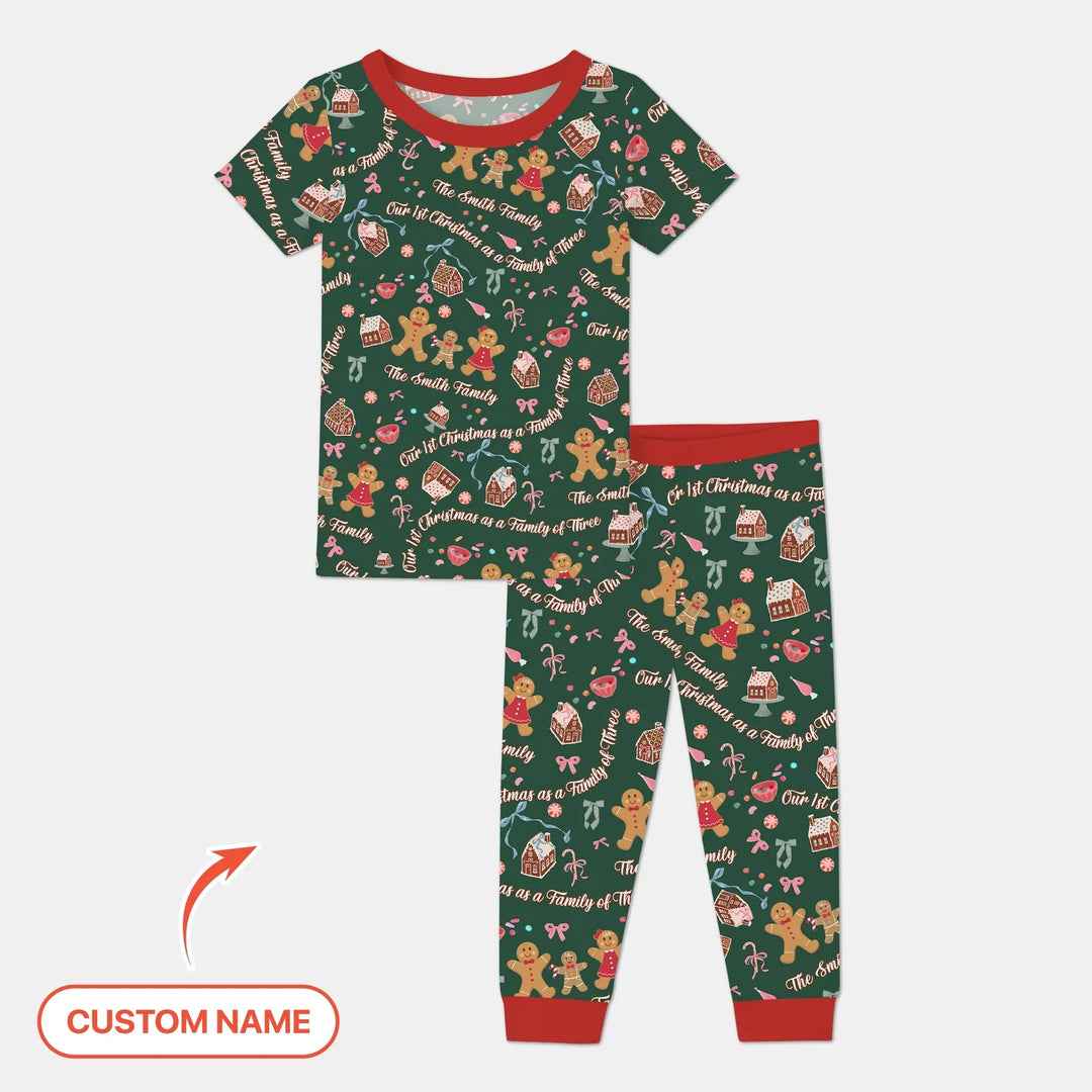 Custom Name Family Gingerbread Two Piece Short Sleeve Pajama Set , Custom Name Family Gingerbread Two Piece Short Sleeve Pajama Set - 12-18M