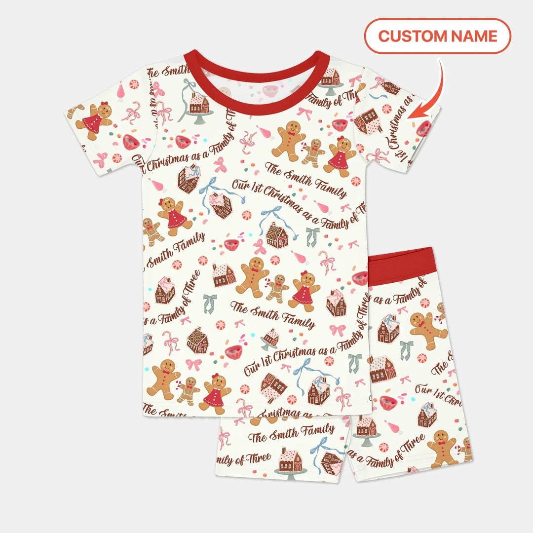 Custom Name Family Gingerbread Two Piece Short Sleeve Shorts Pajama Set , Custom Name Family Gingerbread Two Piece Short Sleeve Shorts Pajama Set - 12-18M