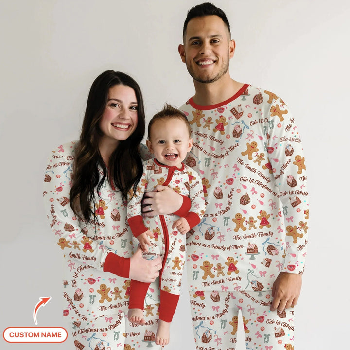 Custom Name Family Gingerbread Two Piece Short Sleeve Shorts Pajama Set , Custom Name Family Gingerbread Two Piece Short Sleeve Shorts Pajama Set - 12-18M